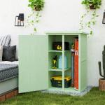 Armário de Jardim em Madeira para Exterior com 2 Prateleiras e Telhado de Asfalto 75x56x115 cm Verde