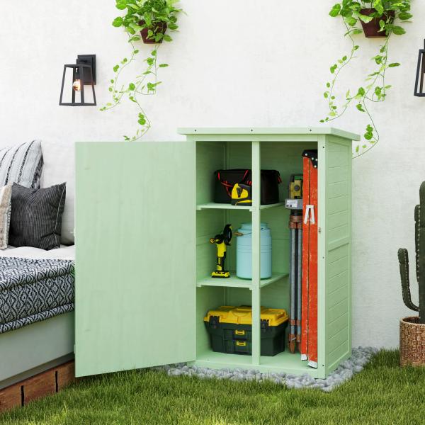 Armário de Jardim em Madeira para Exterior com 2 Prateleiras e Telhado de Asfalto 75x56x115 cm Verde