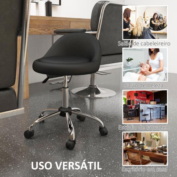 Banco com Rodas Banco Giratório com Altura Ajustável Cosmética Dentista Cabeleireiro Ø50x63 - 83 cm Preto