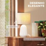 Candeeiro de Mesa com Base de Cerâmica e Ecrã de Linho Estilo Retro com Interruptor E27 40W Ø22x39 cm Branco e Bege