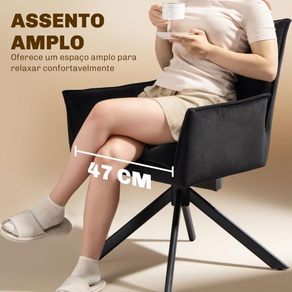 Conjunto de 2 Cadeiras de Refeição Giratórias 360° Estofado Estofamento em Veludo Pés em Aço 63x64x85 cm Preto