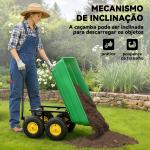 Carrinho de Jardim com Caçamba Inclinável até 75° Carrinho de Mão com Guiador Ajustável 109x52x94 cm Verde Escuro