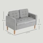 Sofá de 2 Lugares com Espaço de Armazenamento Pés de Madeira Encosto Capitonê 117x62x78 cm Cinzento Claro