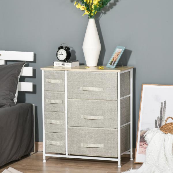 Cómoda com 7 Gavetas de Tecido Cómoda de Armazenamento Multifuncional para Dormitório Sala de Estar Corredor 63,5x30x71cm Cinza