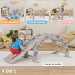 Escalada para Crianças de 18 - 48 Meses 4 em 1 com Arco de Escalada Baloiço Rampa e Escorrega 164x70x57 cm Cinza e Branco
