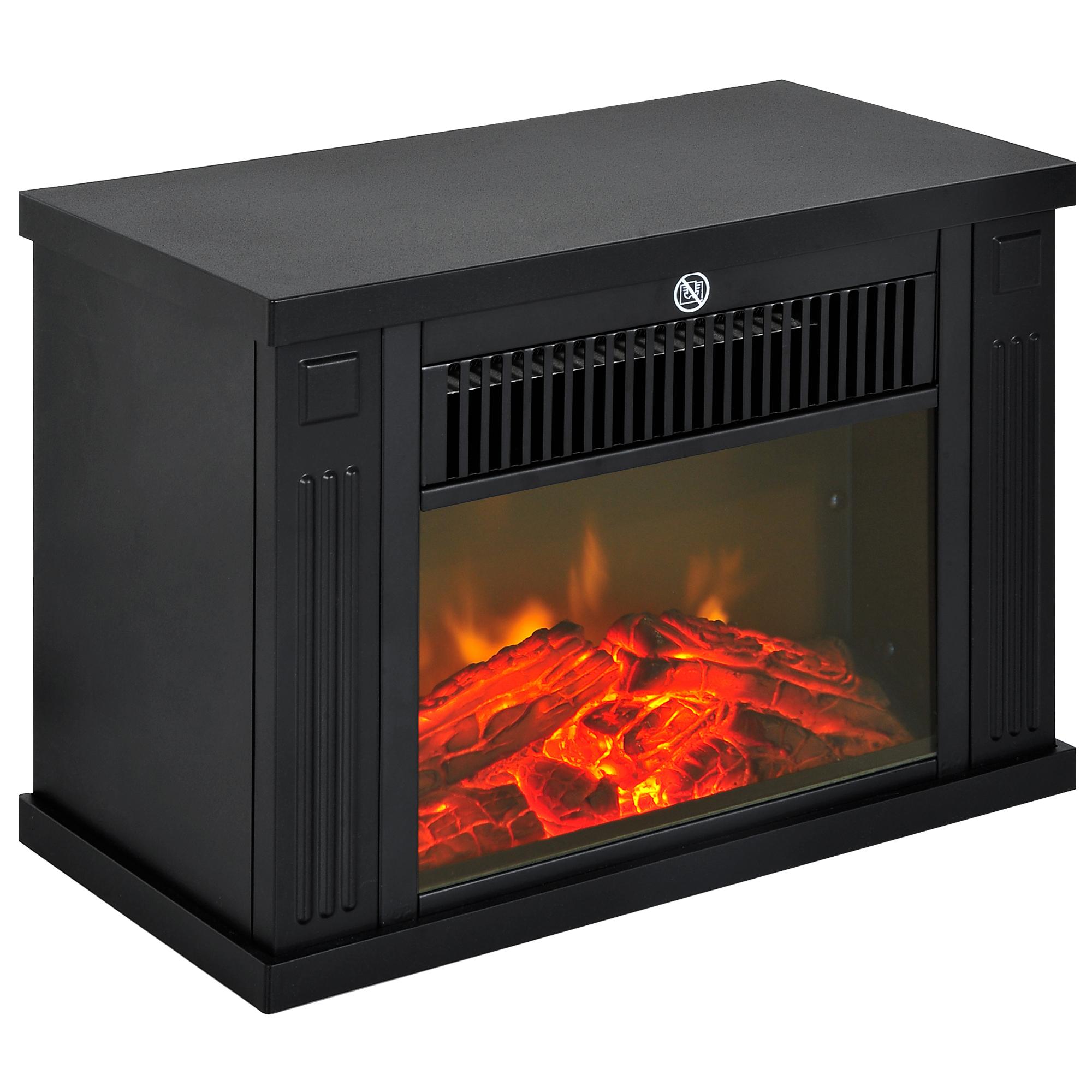 Lareira Elétrica Portátil com Termostato Ajustável 600W/1200W e Efeito de Chama Realista 34x17x25cm Preta