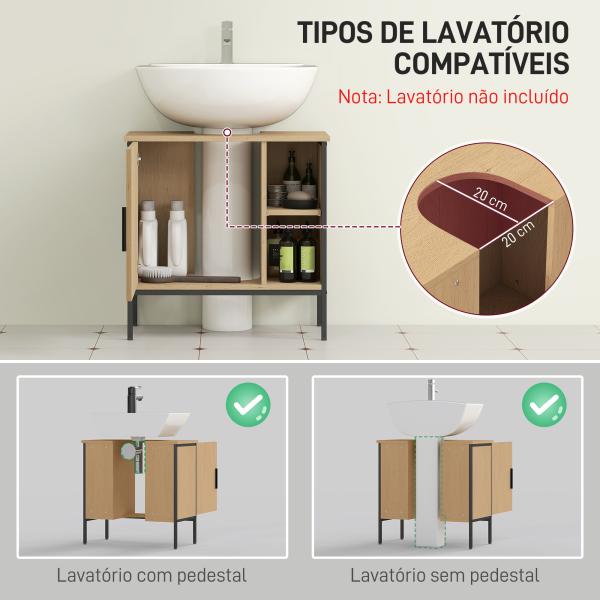 Móvel para Lavatório Pousar Móvel de Casa de Banho com Porta e Prateleira Ajustável para Lavatório com Pedestal 60x30x59,5 cm Madeira e Preto