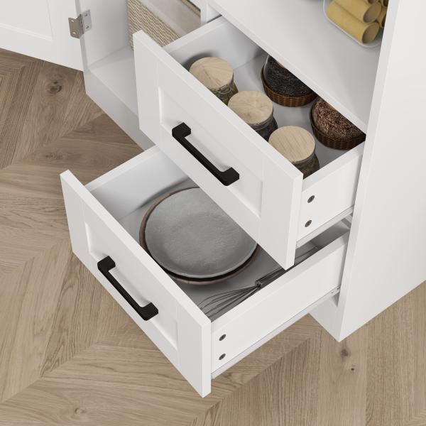 Armário de Cozinha Rústico Armário Alto de Cozinha com Portas Compartimentos Abertos Gavetas e Prateleiras Ajustáveis Anti - Tombo para Sala de Jantar 70x40x180 cm Branco