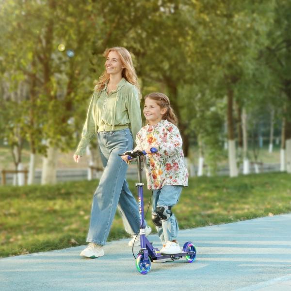 Trotinete Infantil Dobrável 3 - 8 Anos com 2 Rodas, Luzes, Guiador Ajustável em 4 Alturas e Travão Duplo, Azul