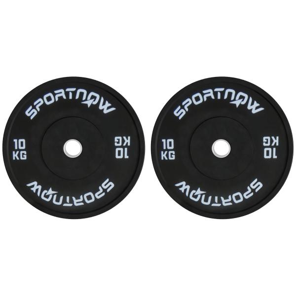 Anilhas Olímpicas 2x10 kg com Orifício Ø50 mm em Borracha para Barras e Halteres, Preto
