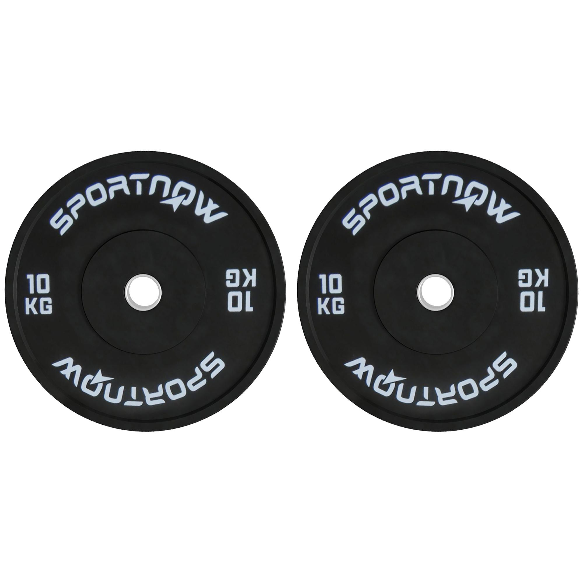 Anilhas Olímpicas 2x10 kg com Orifício Ø50 mm em Borracha para Barras e Halteres, Preto