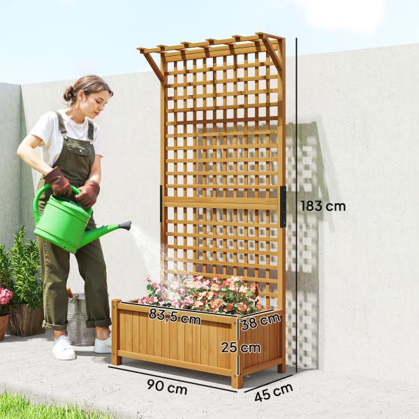 Floreira com Treliça de Madeira Caixa de Plantio com Suporte para Plantas Trepadeiras 90x45x183cm Madeira