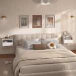Conjunto de 2 Mesas de Cabeceira Flutuantes com Estação de Carregamento Gaveta Prateleira Aberta Estilo Moderno 40x29x29 cm Branco
