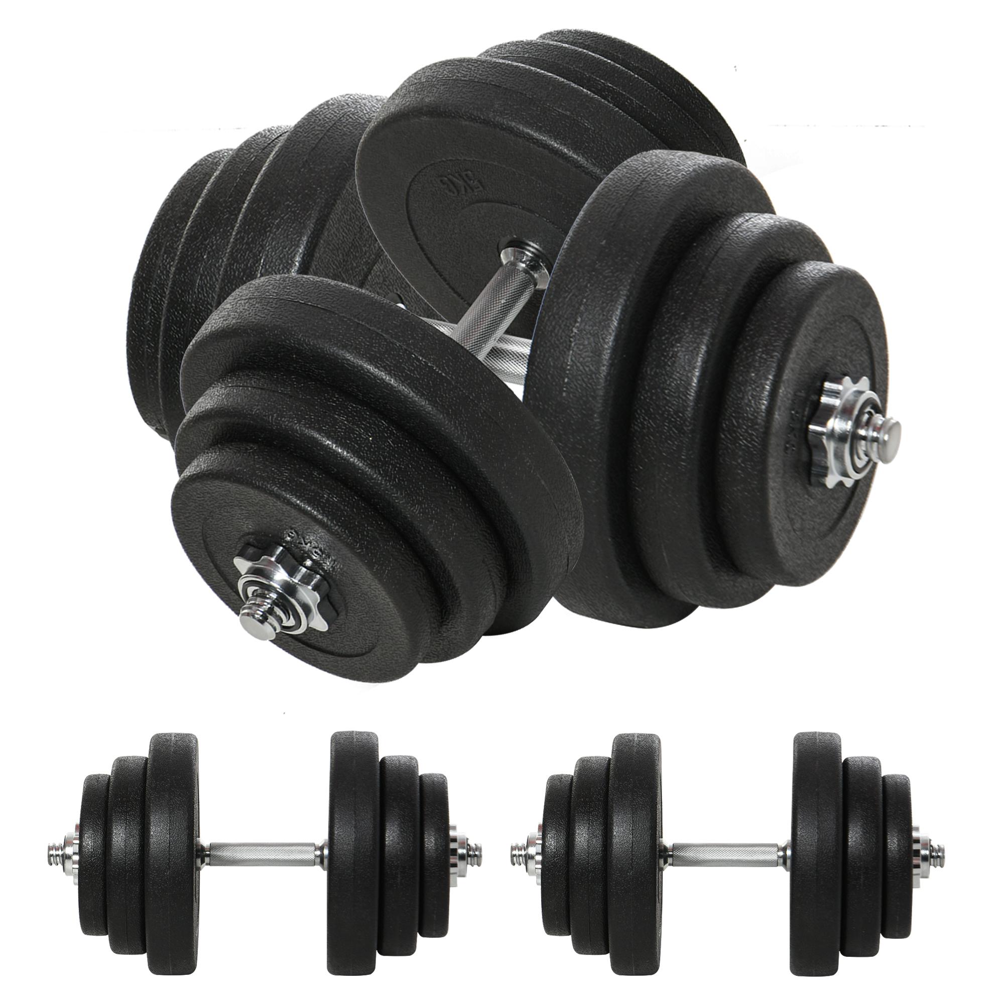 Conjunto de Halteres Pesos Fitness 40kg Ajustável Musculação com Barra de Aço e Discos para Ginásio Casa Preto e Prata