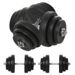 Conjunto de Halteres Pesos Fitness 40kg Ajustável Musculação com Barra de Aço e Discos para Ginásio Casa Preto e Prata