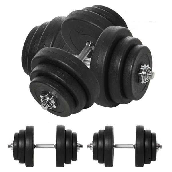 Conjunto de Halteres Pesos Fitness 40kg Ajustável Musculação com Barra de Aço e Discos para Ginásio Casa Preto e Prata