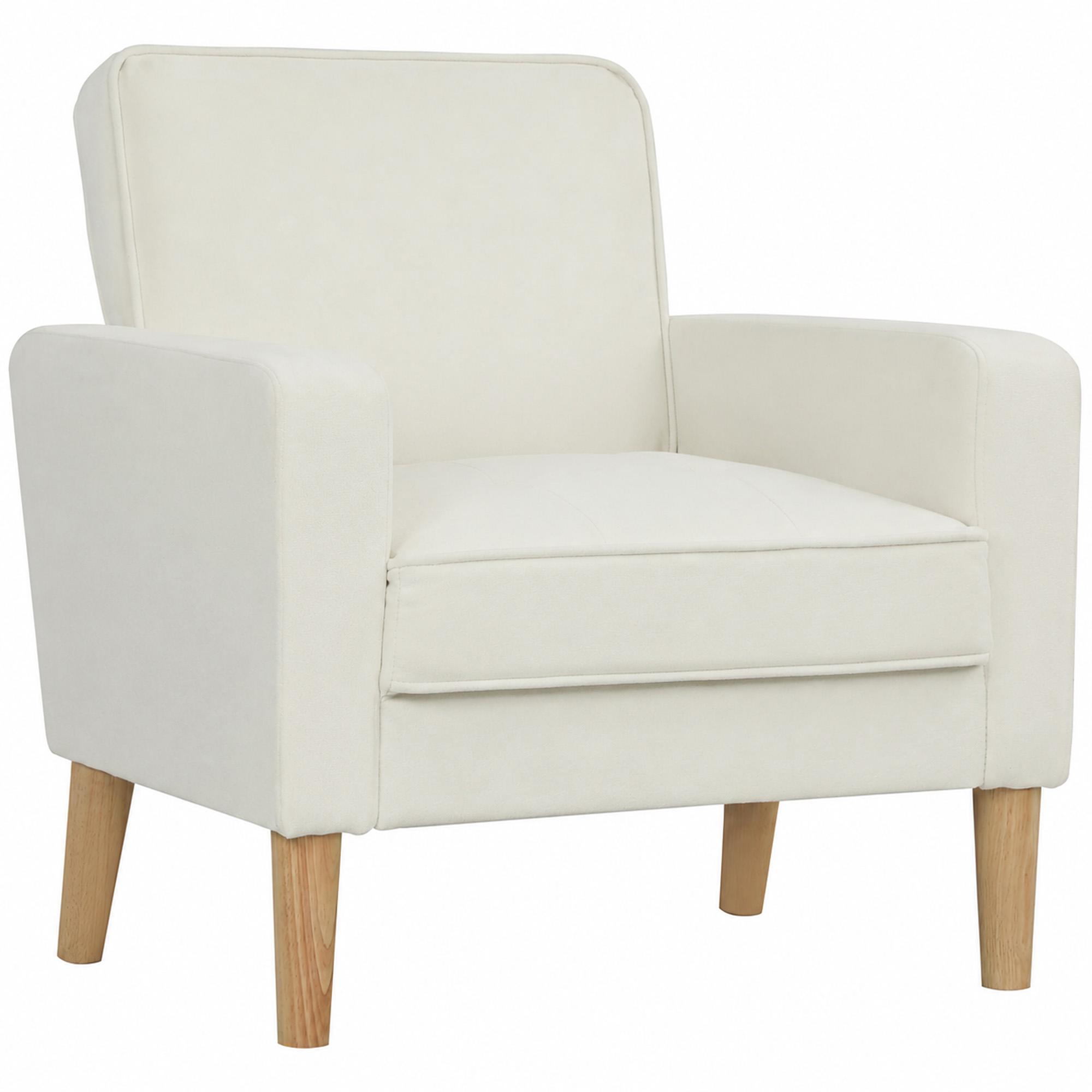 Poltrona Sala de Estar Estofada em Veludo Poltrona de Leitura com Assento com Botões e Pés de Madeira 76x79x82 cm Creme