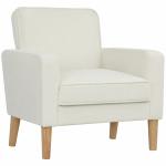 Poltrona Sala de Estar Estofada em Veludo Poltrona de Leitura com Assento com Botões e Pés de Madeira 76x79x82 cm Creme