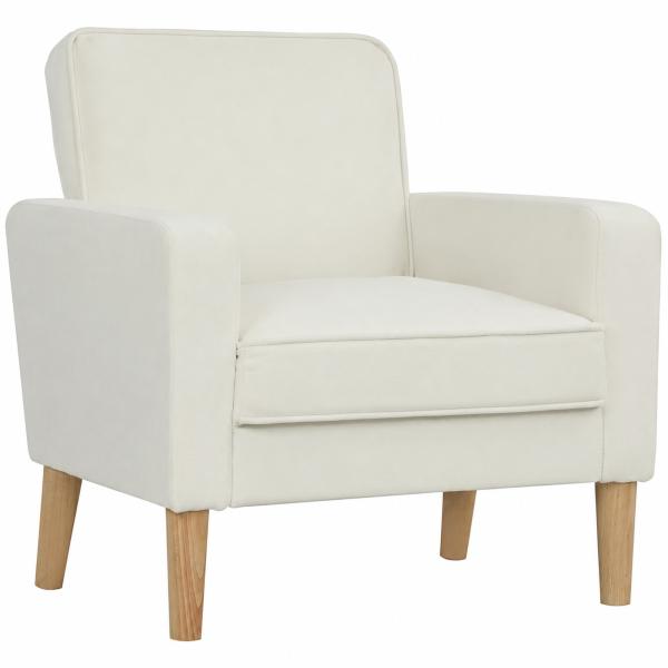 Poltrona Sala de Estar Estofada em Veludo Poltrona de Leitura com Assento com Botões e Pés de Madeira 76x79x82 cm Creme