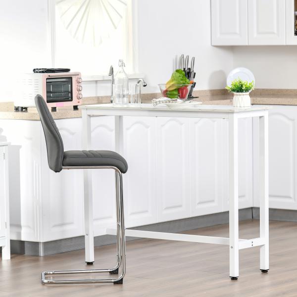 Mesa de Bar Mesa Alta com Bancada de Efeito Marmorizado e Pés de Metal Estilo Moderna para Cozinha Bistro Cafeteria 120x40x100cm Branco