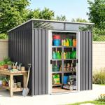 Abrigo de Jardim 2 m² 195x122x181,5 cm Abrigo de Armazenamento Metálico com Porta de Correr e 2 Janelas Cinza Escuro