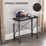 Secretária Dobrável com Rodas Mesa de Secretária Compacta Portátil para Espaços Pequenos 80x40x75 cm Preto