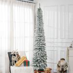 Árvore de Natal Estreita Nevada 240 cm com 603 Ramos e Suporte Metálico Dobrável para Sala de Estar, Interior, Verde