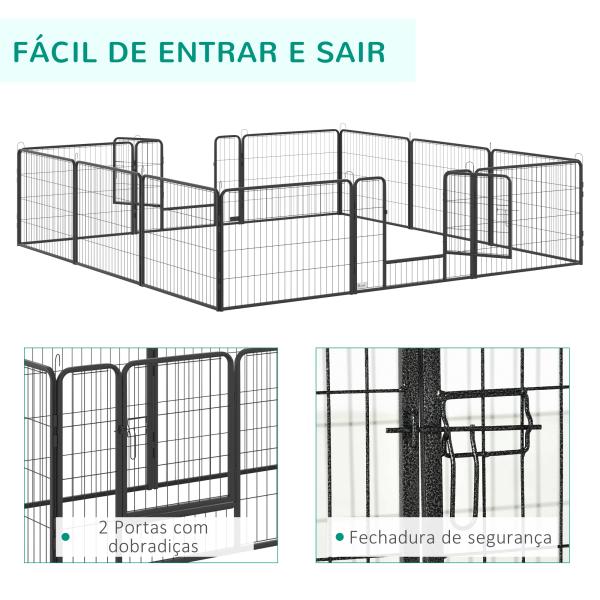 Parque para Cães com 12 Painéis Recinto para Animais de Estimação Modular com 2 Portas 80x60 cm Preto