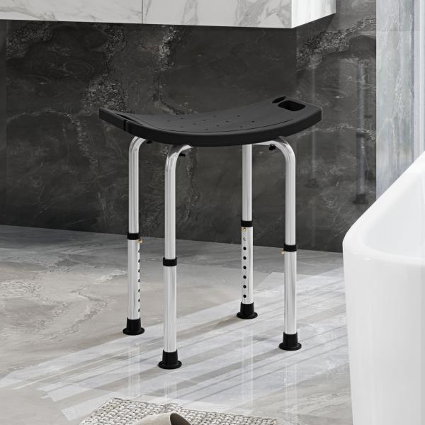 Banco de Duche com Altura Ajustável em 8 Posições com Base de Borracha Antiderrapante 50x36x39,5 - 56,5 cm Preto