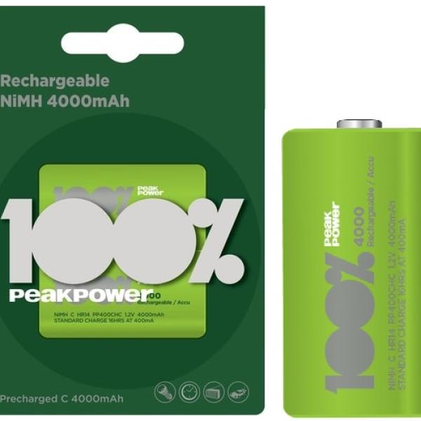 Blister 2 Pilhas Recarregáveis C / R14 Ni - Mh 1,2V 4000mAh - PEAK POWER