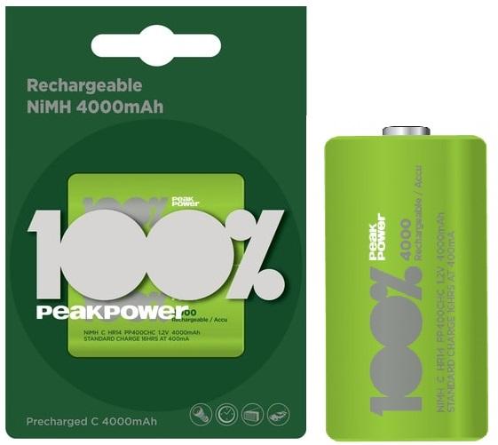 Blister 2 Pilhas Recarregáveis C / R14 Ni - Mh 1,2V 4000mAh - PEAK POWER