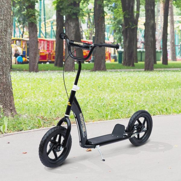 Trotinete para Crianças acima de 5 anos Scooter de 2 Rodas Grandes de 12 Polegadas com Freio e Guidão Ajustável em Altura Carga Máx. 50kg 120x52x80 - 88cm Preto
