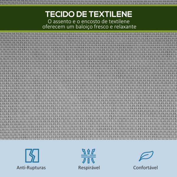 Baloiço Jardim de 3 Lugares com Toldo Ajustável Encosto Respirável e Estrutura de Metal Carga 240kg 171x108x154cm Cinza