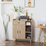 Aparador Moderno com 2 Portas 1 Gaveta e 3 Prateleiras Abertas Aparador Auxiliar de Armazenamento 80x30x96,5cm Madeira