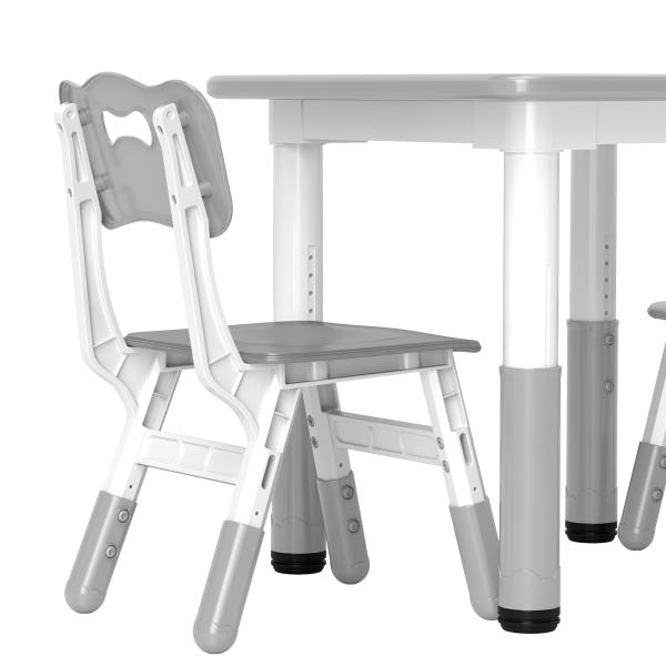 Mesa e Cadeiras para Crianças de 3 Peças com Altura Ajustável para Sala de Jogos Quarto Escola Infantil Branco e Cinza