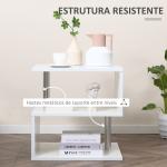 Mesa de Apoio com Forma de S Compartimentos Abertos 2 Níveis Desenho Elegante 50x50x50cm Branco