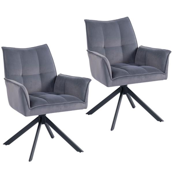 Conjunto de 2 Cadeiras de Refeição Giratórias 360° Estofado Estofamento em Veludo Pés em Aço 63x64x85 cm Cinza