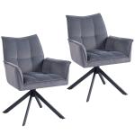 Conjunto de 2 Cadeiras de Refeição Giratórias 360° Estofado Estofamento em Veludo Pés em Aço 63x64x85 cm Cinza