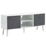 Móvel de TV para Televisores de até 50 Polegadas Móvel de Sala de Estar Moderno com 2 Gavetas de Tecido 2 Prateleiras Abertas e Orifício Passa Cabos 110x29x46,5cm Branco e Cinza