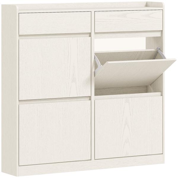 Sapateira Estreita com 4 Portas Sapateira para Entrada com 2 Gavetas para 8 Pares de Sapatos 98x19,2x95,3 cm Branco