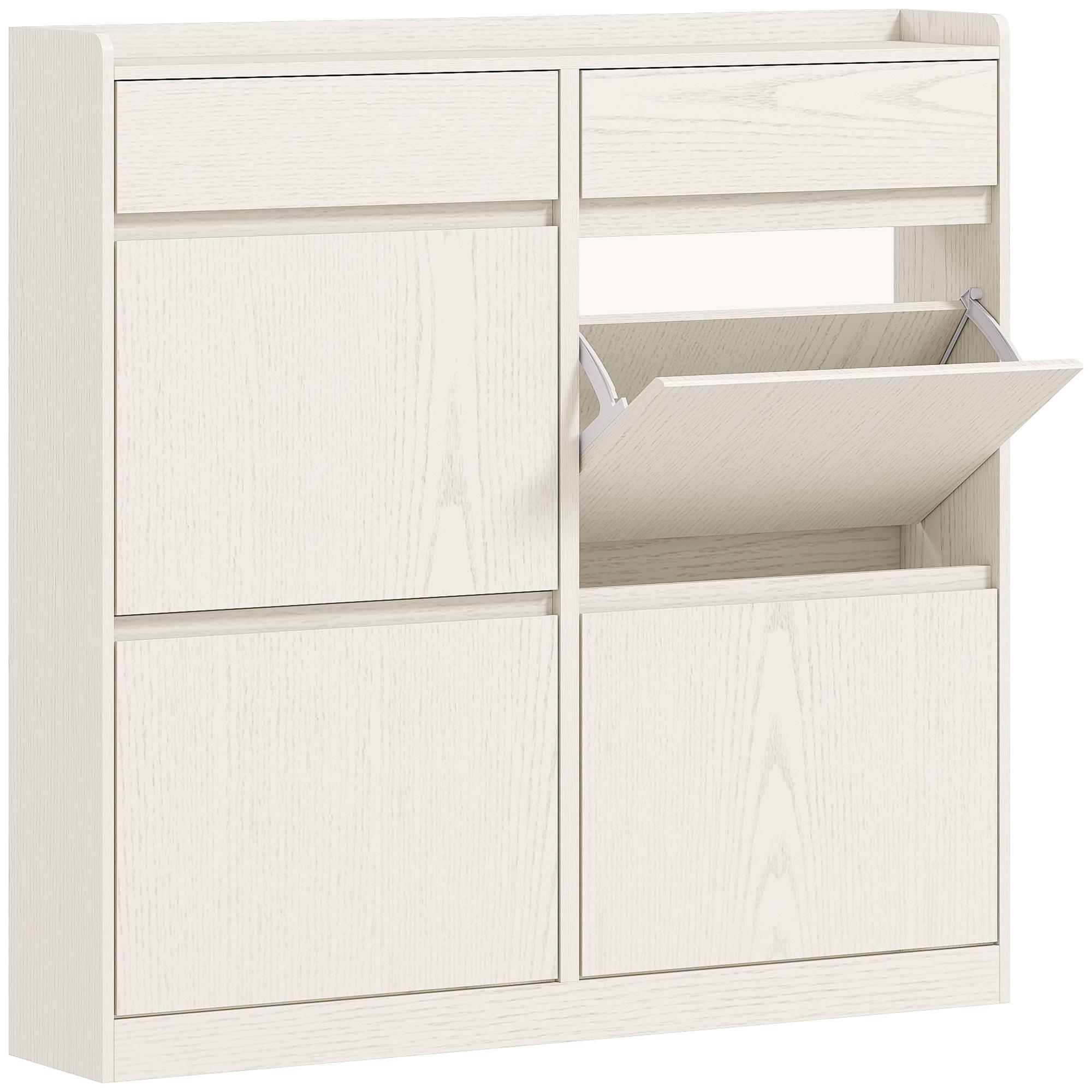 Sapateira Estreita com 4 Portas Sapateira para Entrada com 2 Gavetas para 8 Pares de Sapatos 98x19,2x95,3 cm Branco