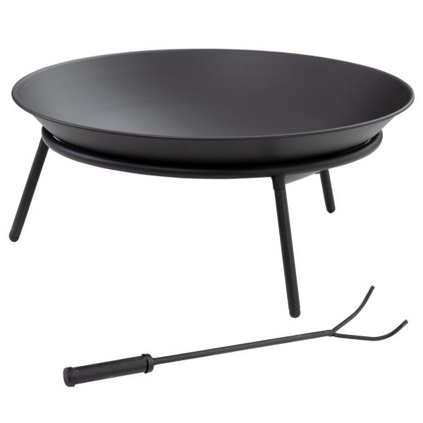 Braseiro de Exterior Braseiro de Metal com Atiçador para Varanda Campismo Ar Livre Ø47x21 cm Preto