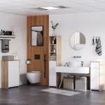Armário de banheiro alto com 1 porta gaveta e 3 estantes Prateleira ajustável para sala de estar de cozinha 32,6x30x171,2 cm Madeira natural e branco