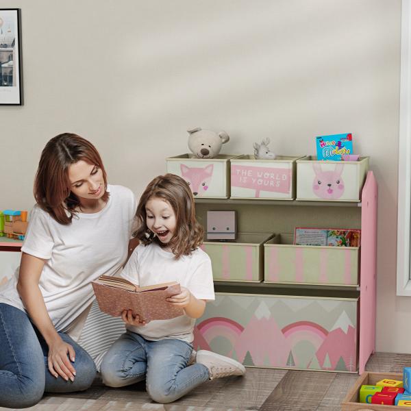 Estante para Brinquedos com 6 Caixas de Tecido não Tecido Amovíveis Organizador de Brinquedos 63x30x66 cm Rosa