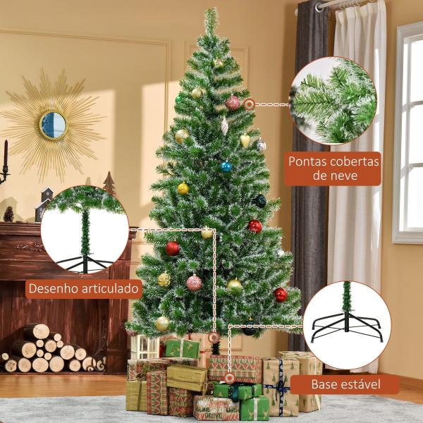 Árvore de Natal Artificial 210cm com 968 Ramos e Suporte de Metal Decoração Interior Sala de Estar Festas Ø100x210cm Verde