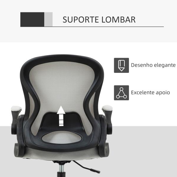 Cadeira de Escritório com Suporte Lombar Apoio para os Braços Dobrável e Altura Ajustável 59x65x102 - 122 cm Cinza