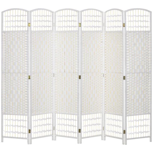 Biombo Separador de Ambientes de 6 Painéis Dobrável em Corda de Papel 160x170 cm Decoração para Quarto Branco