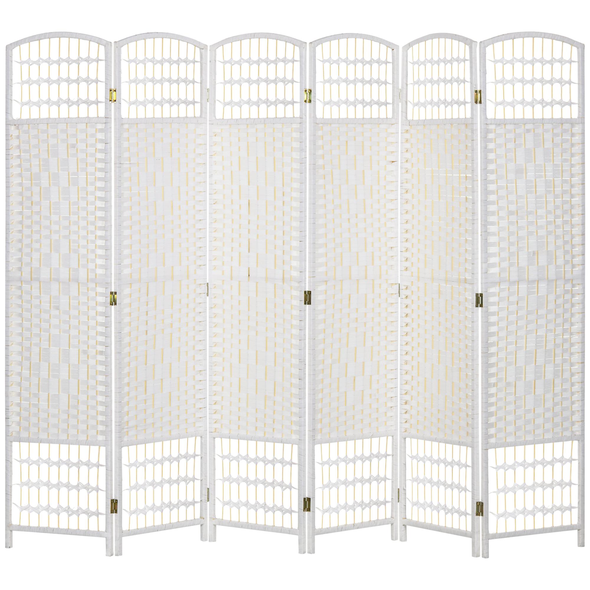 Biombo Separador de Ambientes de 6 Painéis Dobrável em Corda de Papel 160x170 cm Decoração para Quarto Branco
