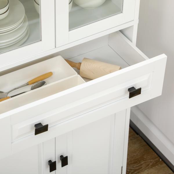 Armário de Cozinha com 4 Portas 1 Gaveta e 2 Prateleiras Ajustáveis para Sala de Jantar 60x30x160 cm Branco