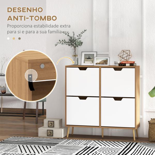 Sapateira para 16 Pares de Sapatos com 4 Gavetas e Prateleiras Ajustáveis 95x26x95 cm Madeira